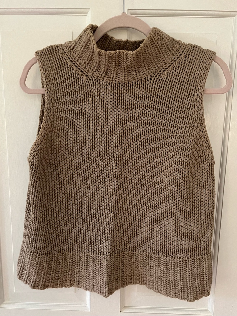 🌟Vintage Express Tan Mock Neck Chunky Knit Sleeveless Sweater Size Lg